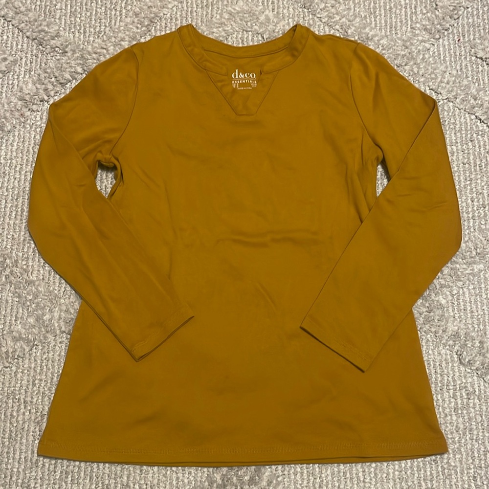 d&Co Golden Yellow Split-V Neck LS Shirt